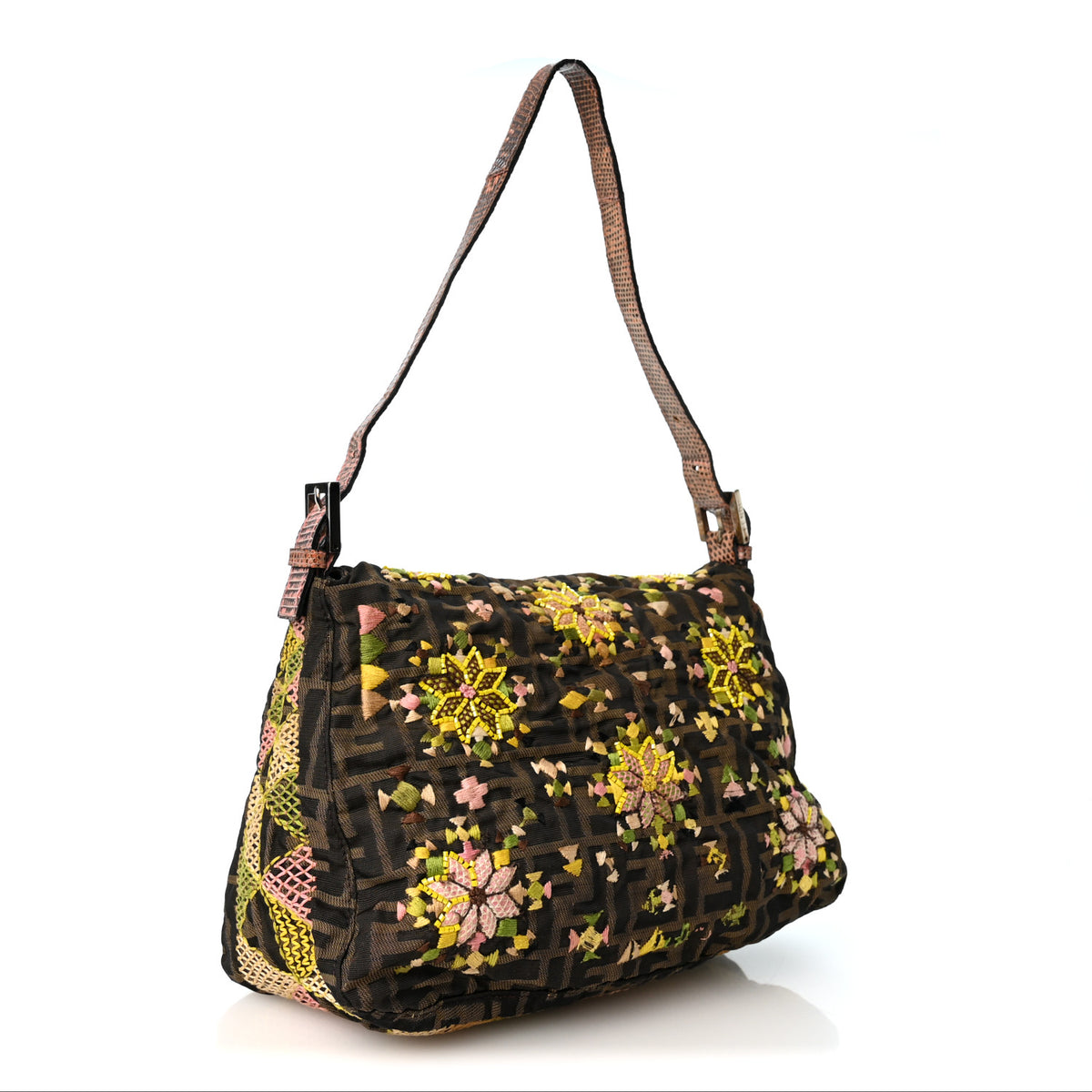 Lizard Zucca Embroidered Mama Baguette Pink Multicolor