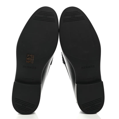 Hermes Glossed Calfskin Mens Duke Loafers 40 Black 5 of 10