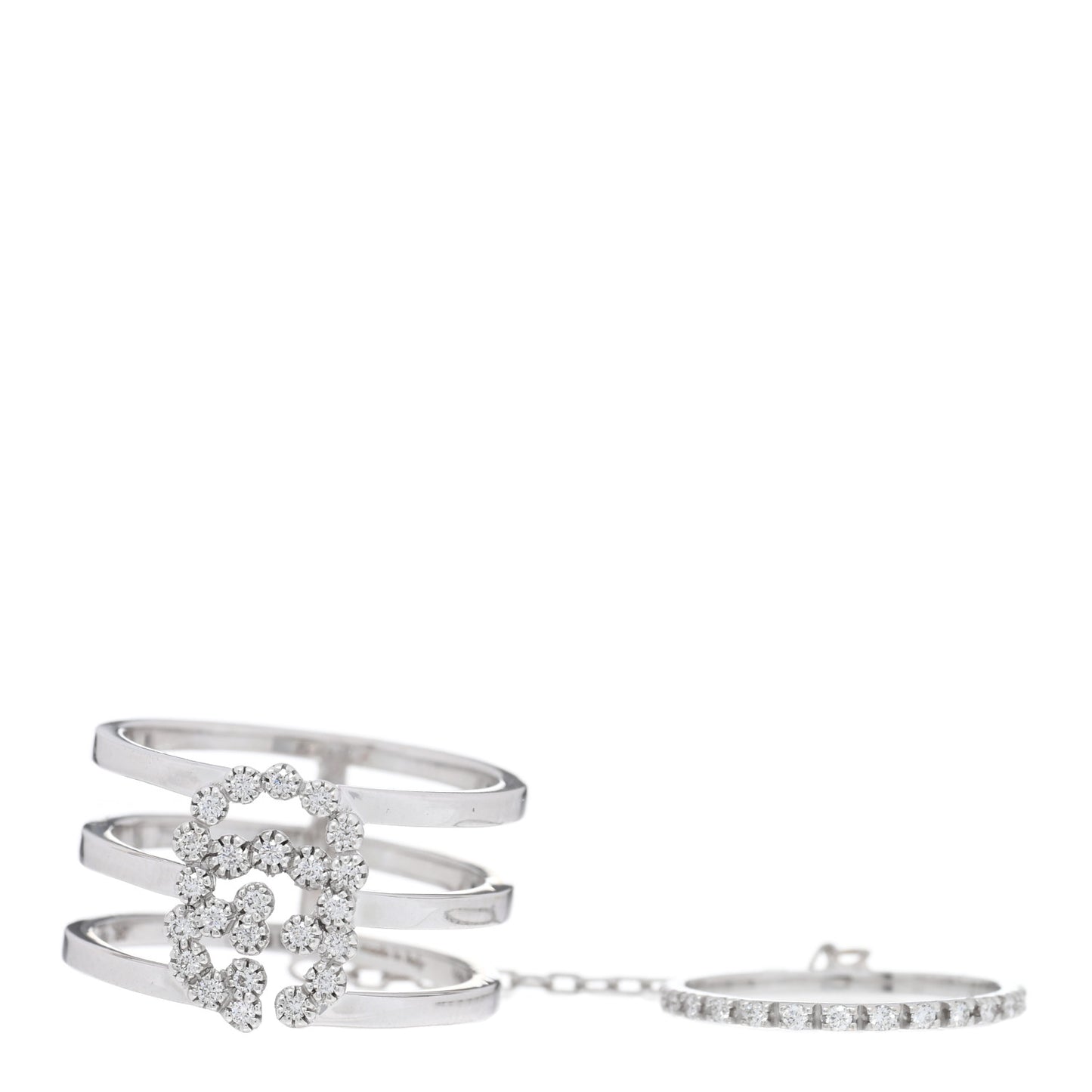 18K White Gold Diamond Running GG Double Ring 49 4.75