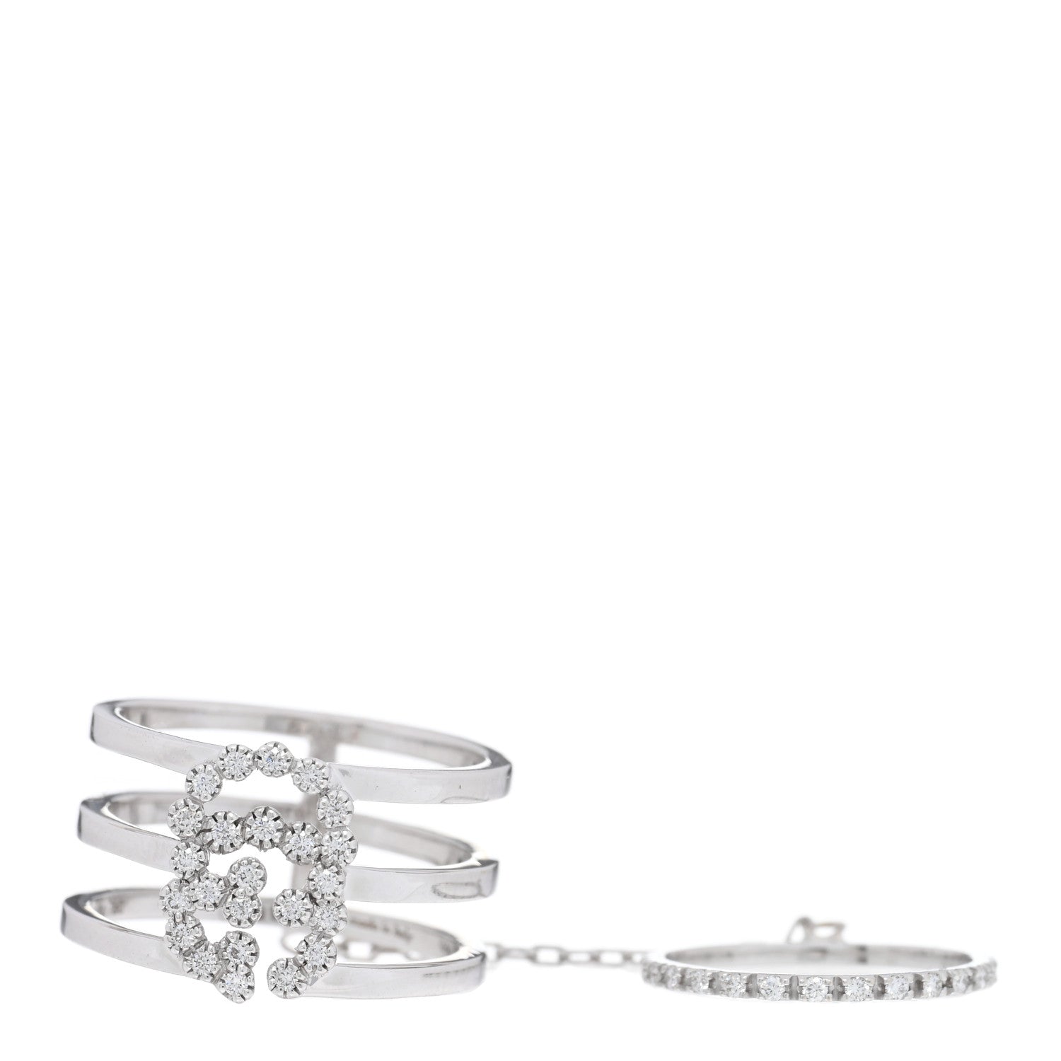 Gucci 18K White Gold Diamond Running GG Double Ring 49 4.75 1 of 4