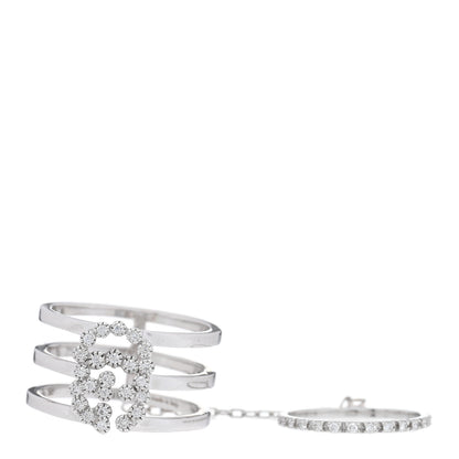 Gucci 18K White Gold Diamond Running GG Double Ring 49 4.75 1 of 4