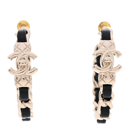 Chanel Metal Lambskin Quilted CC Turnlock Chain Hoop Earrings Gold Black 1 of 5