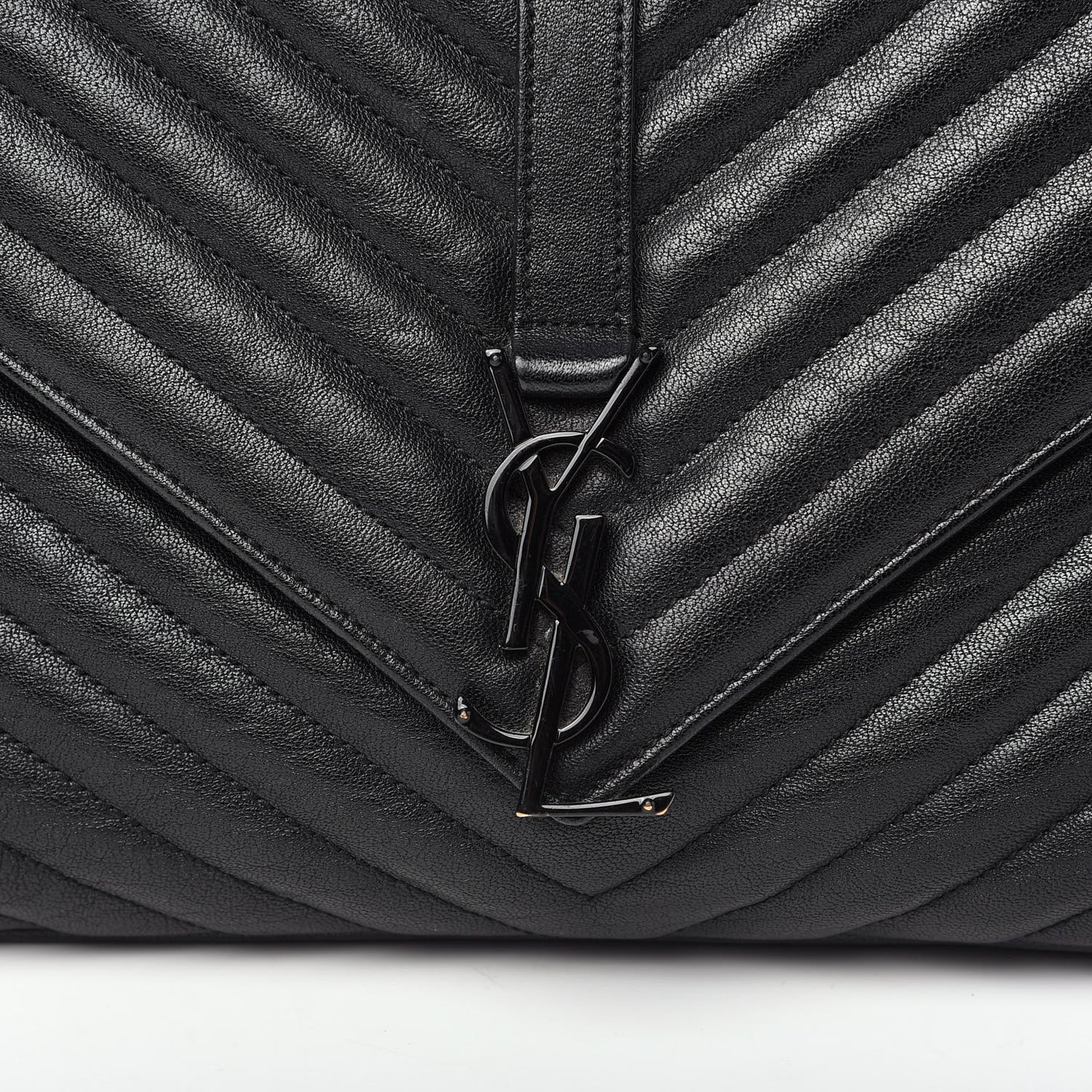 Sheepskin Matelasse Chevron Monogram Monochrome Large College Satchel Black