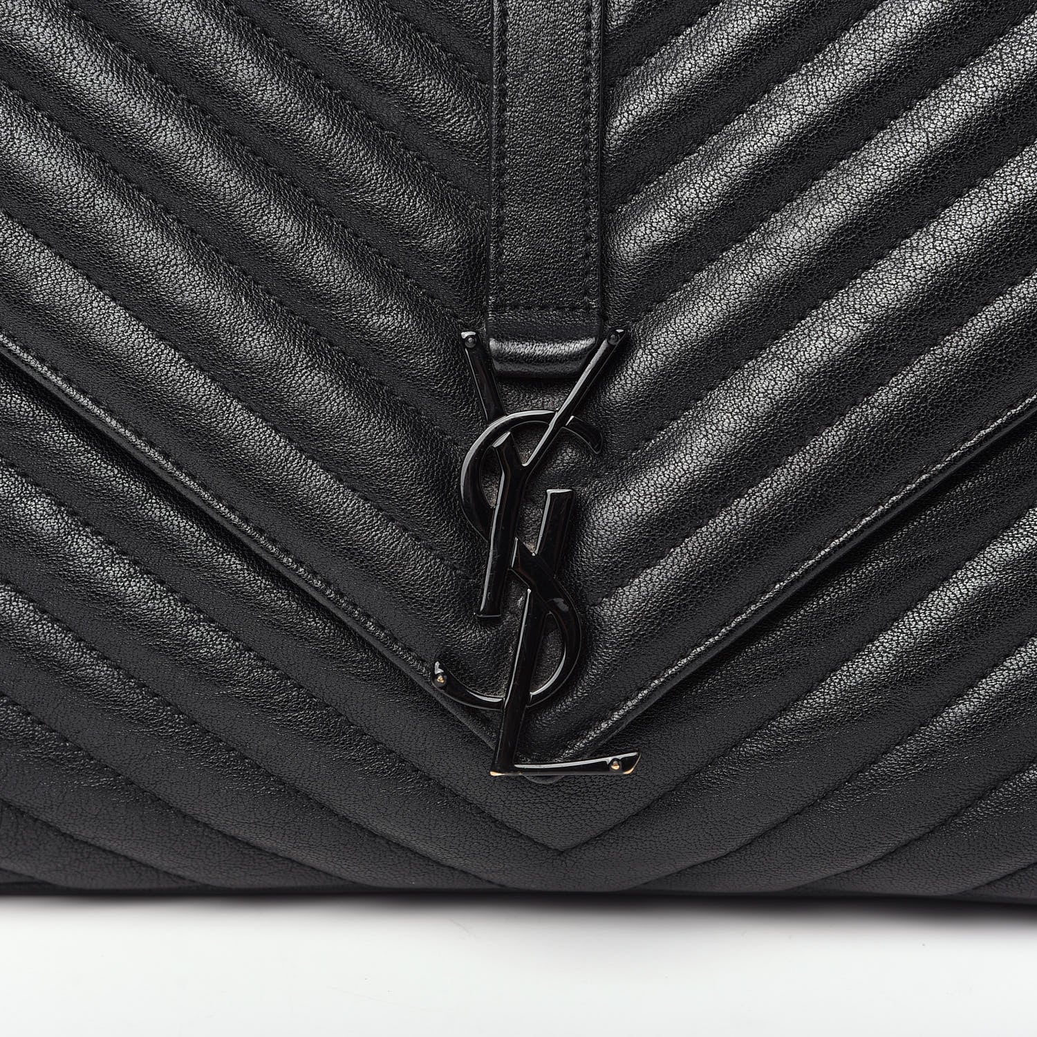 Saint Laurent Sheepskin Matelasse Chevron Monogram Monochrome Large College Satchel Black 11 of 14
