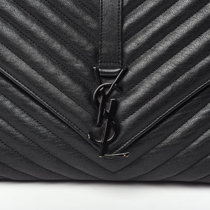 Saint Laurent Sheepskin Matelasse Chevron Monogram Monochrome Large College Satchel Black 11 of 14