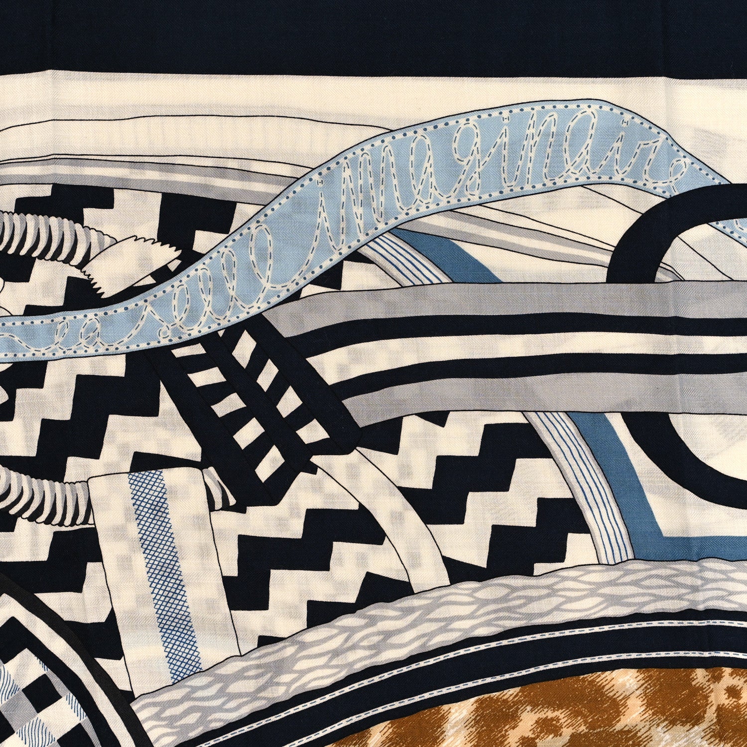 Hermes Cashmere Silk La Selle Imaginaire Shawl 140 Marine White 4 of 4