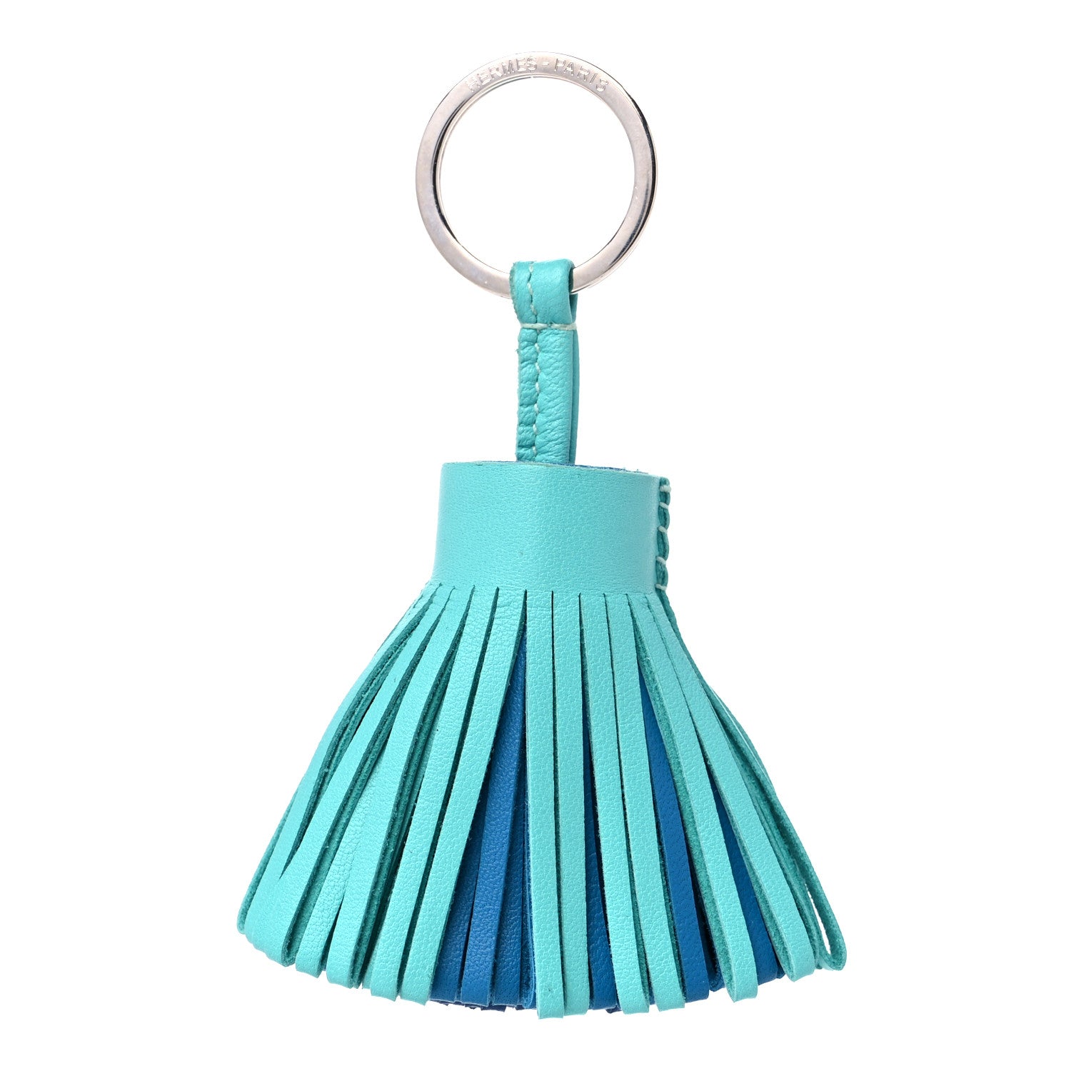 Hermes Lambskin Tri-Color Carmen Tassel Key Holder Bleu Lagoon Bleu Izmir Bleu De Malte 1 of 3