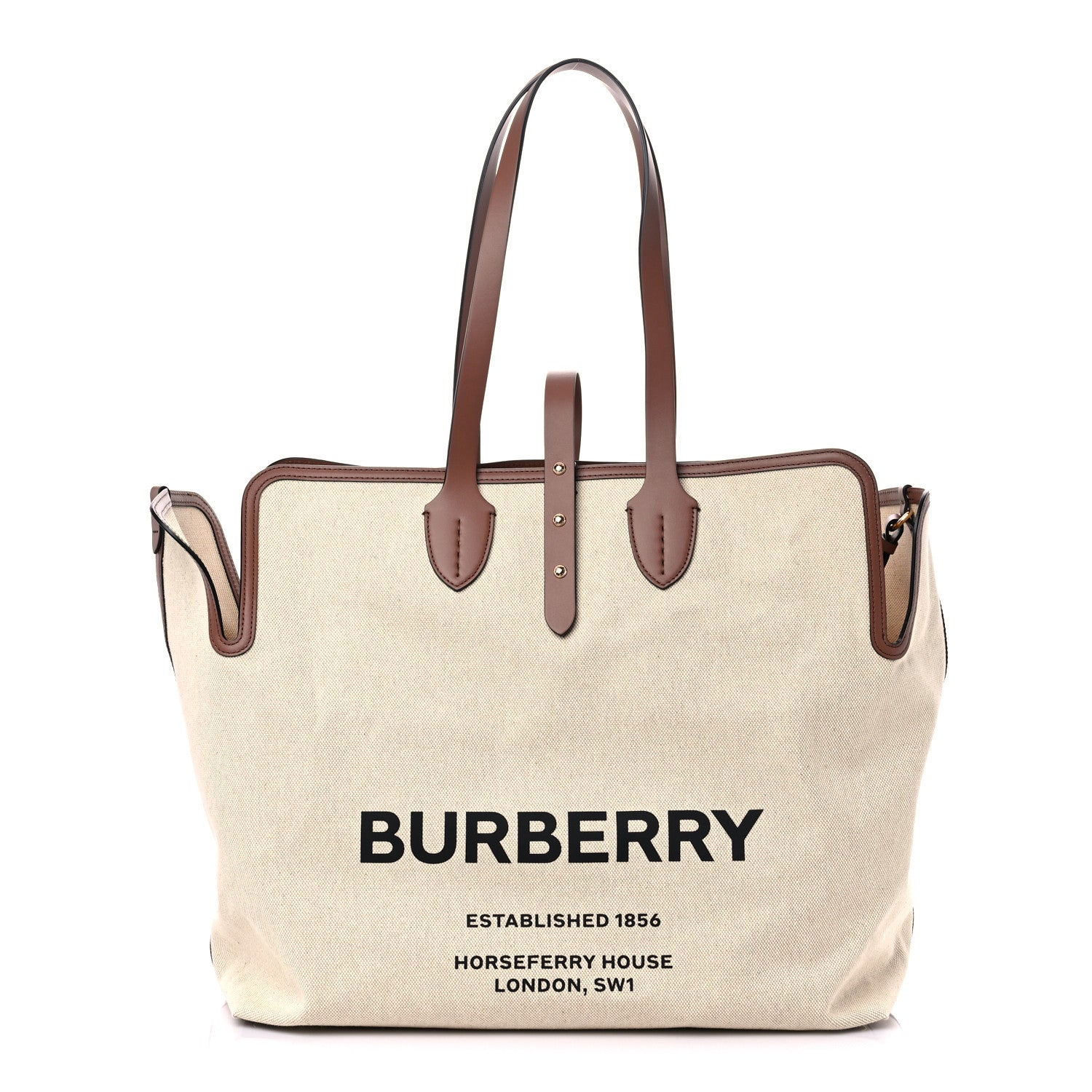 Burberry Cotton Canvas Calfskin Large Soft Belted Tote Bag Natural 3 of 11