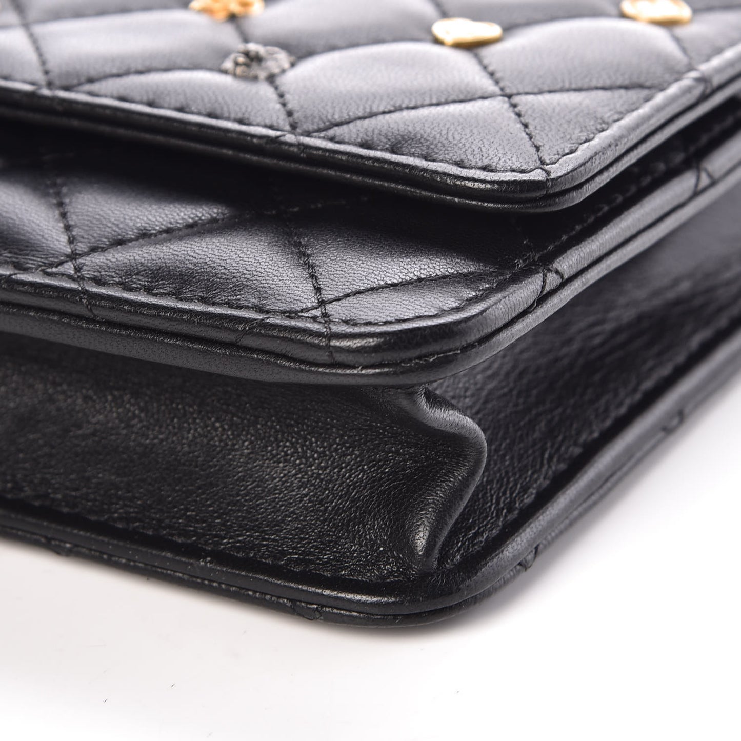 Lambskin Quilted Studded Wallet On Chain WOC Black