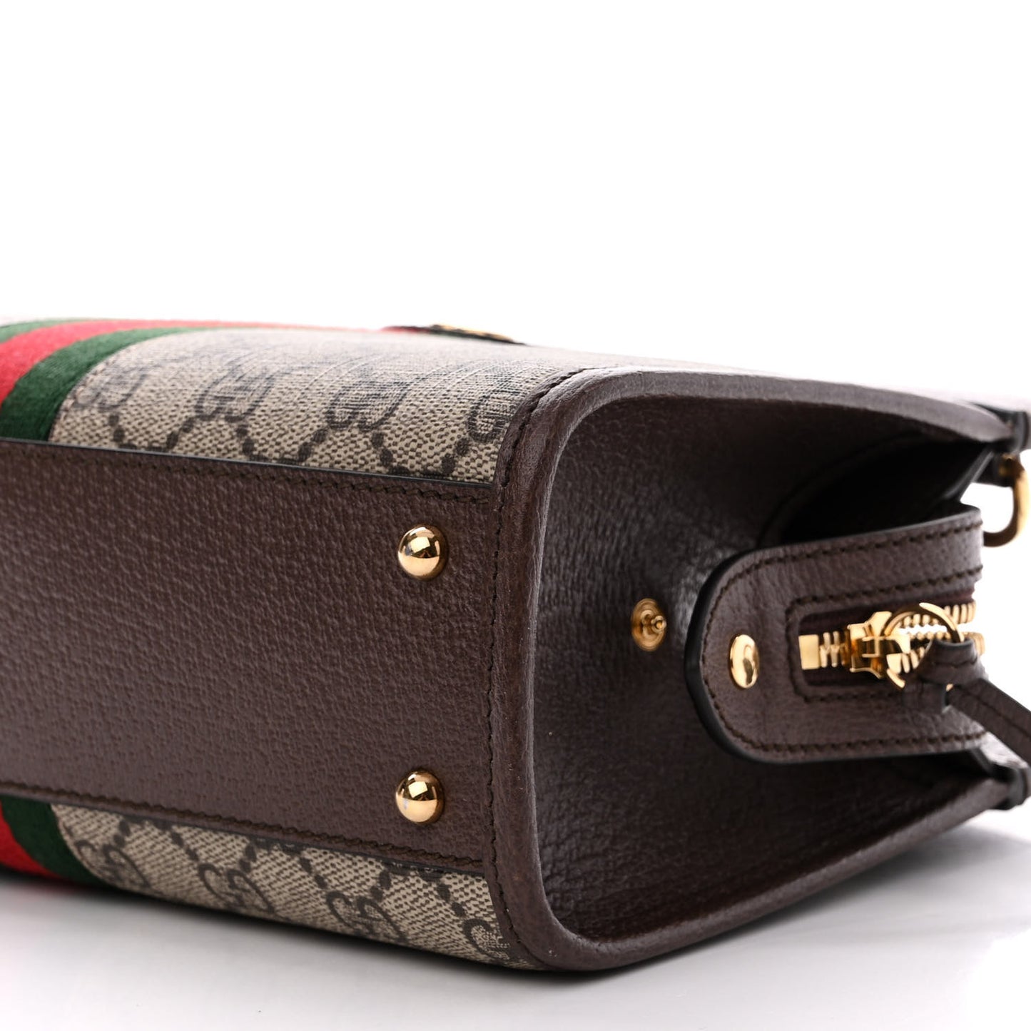 GG Supreme Monogram Textured Dollar Calfskin Web Small Ophidia Slip Handle Tote Beige Ebony New Acero