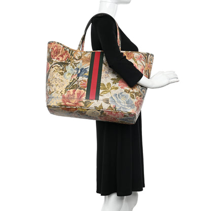 Gucci GG Supreme Monogram Water Flora Web Large Ophidia Tote Beige White Multicolor 2 of 14