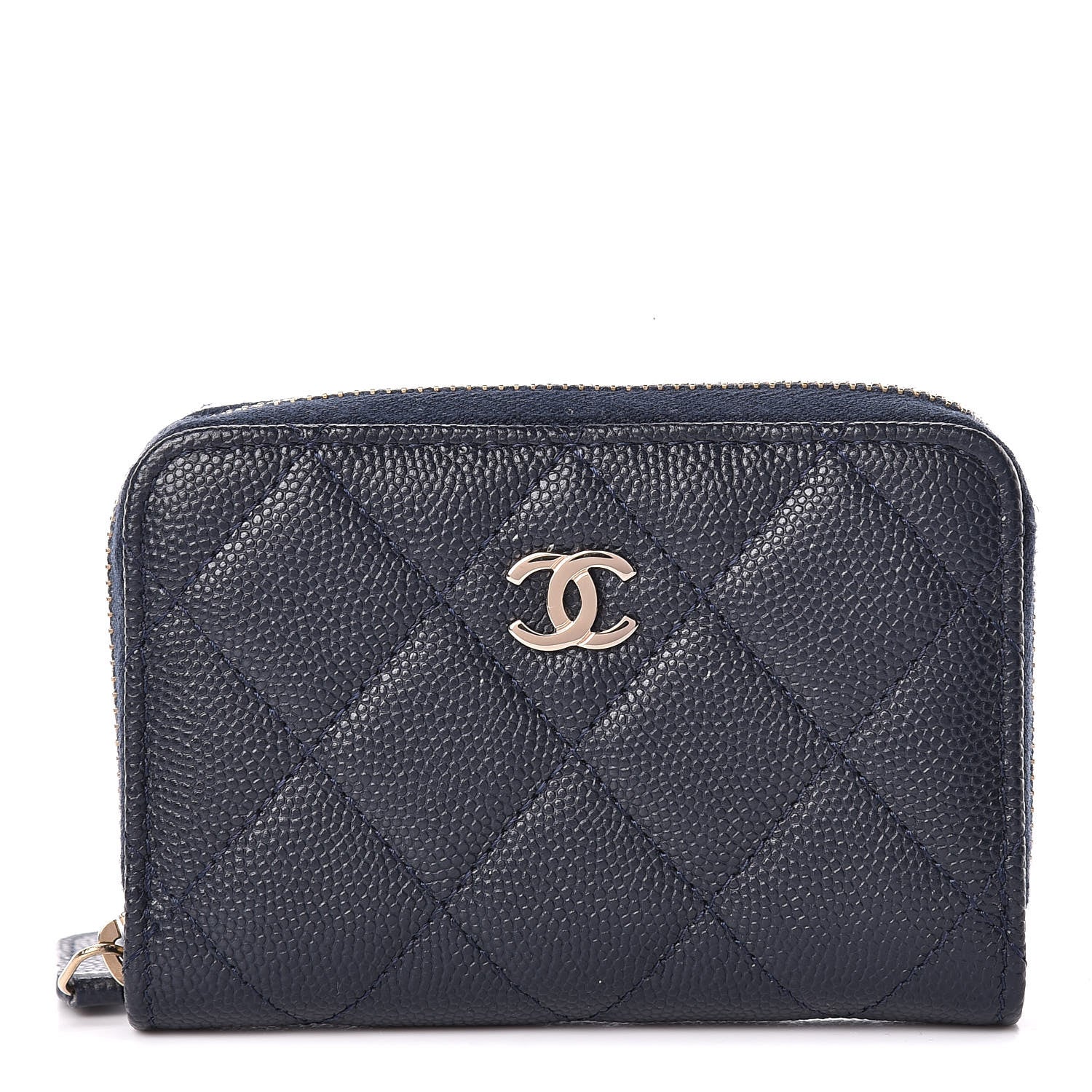 Chanel Caviar Quilted Zip Coin Purse Dark Blue 1 of 9
