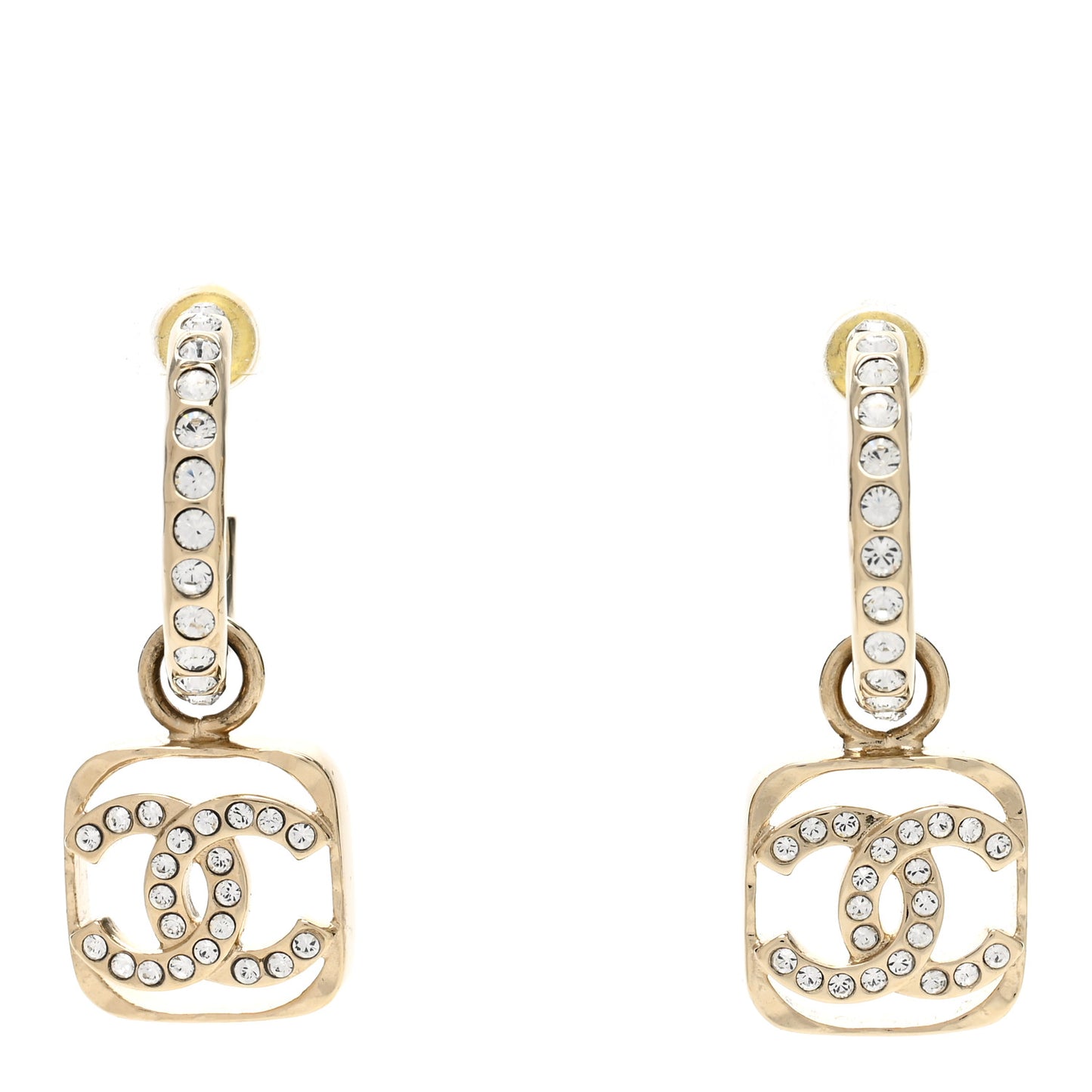 Metal Crystal CC Hoop Drop Earrings Gold