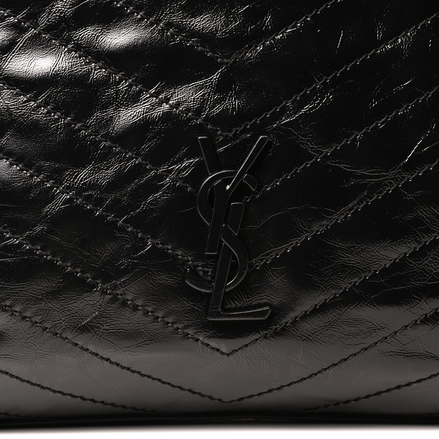 Crinkled Calfskin Matelasse Monogram Medium Niki Shopper Tote Black