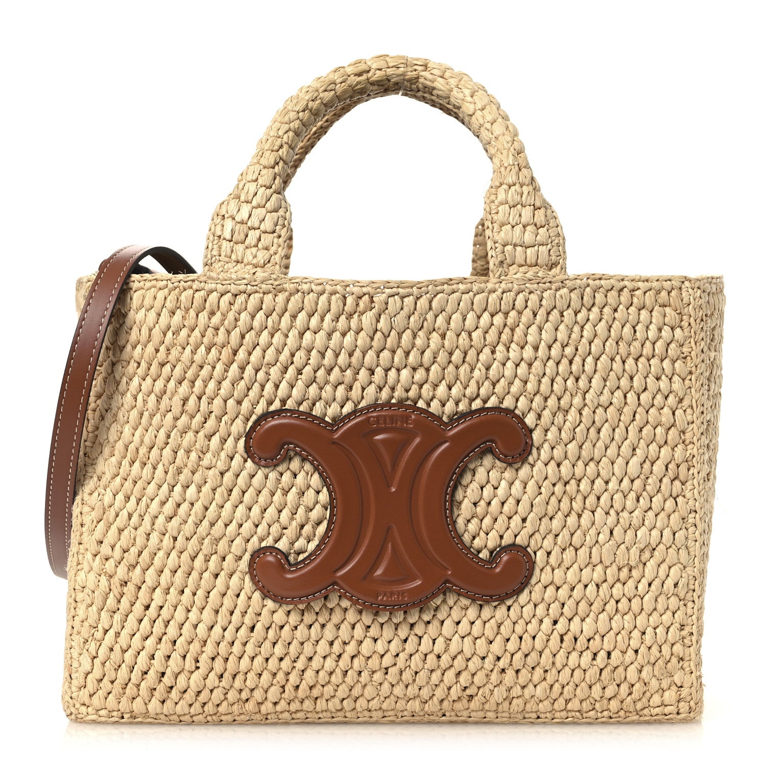 Celine Raffia Calfskin Triomphe Small Cabas Thais Tan 1 of 11