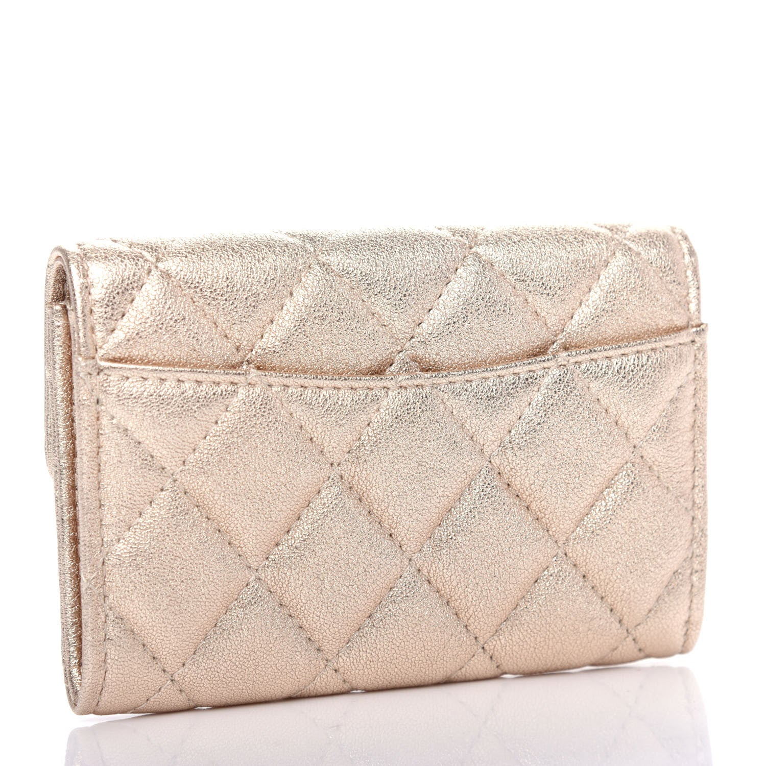 Chanel Metallic Lambskin Quilted Flap Card Holder Wallet Gold 3 of 9
