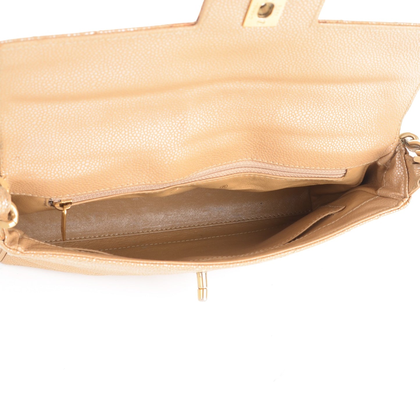 Metallic Caviar Quilted Medium Single Flap Beige