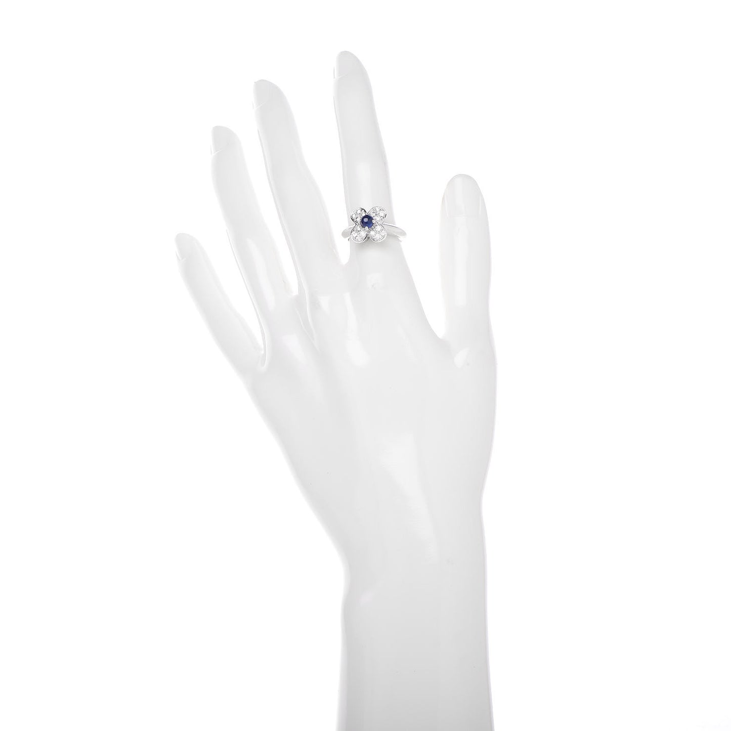 18K White Gold Diamond Sapphire Trefle Ring 51 5.75