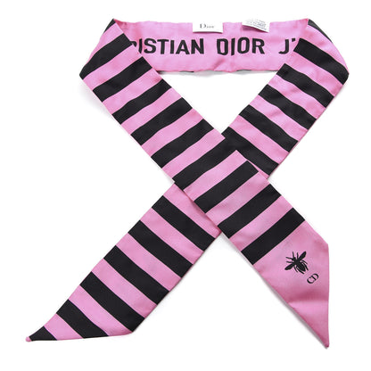 Christian Dior Silk Striped Mitzah Scarf Pink Black 1 of 4