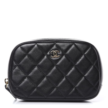Chanel Lambskin Quilted Small Curvy Pouch Cosmetic Case Black 1 of 12