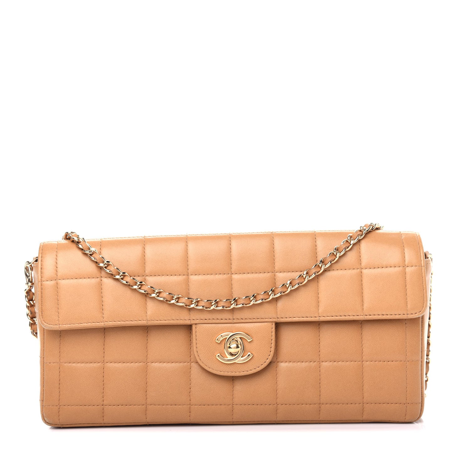 Lambskin East West Chocolate Bar Flap Beige