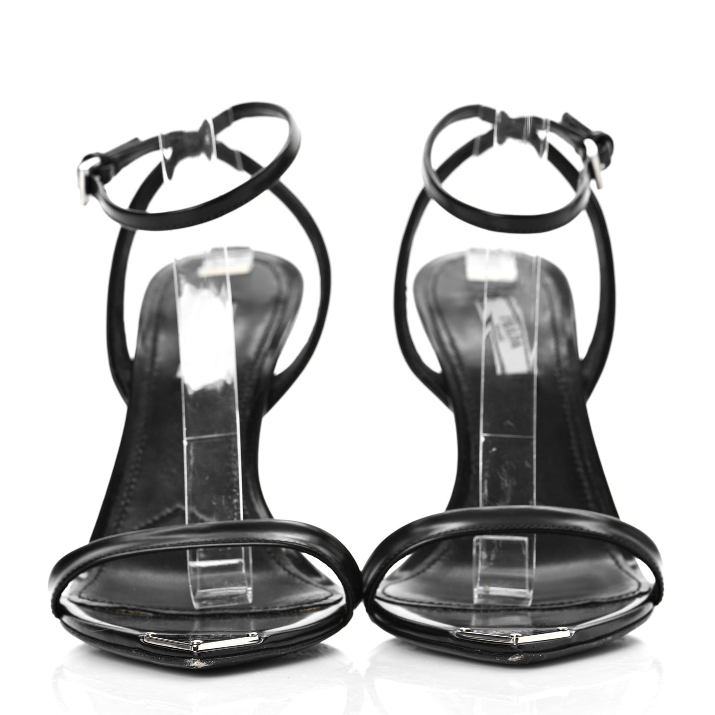 Calfskin Metal Triangle Logo High Heels Sandals 39 Black