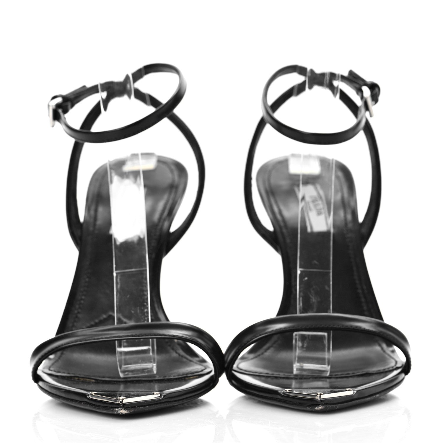 Prada Calfskin Metal Triangle Logo High Heels Sandals 39 Black 2 of 8