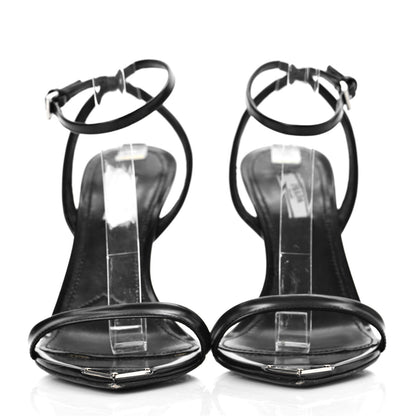 Prada Calfskin Metal Triangle Logo High Heels Sandals 39 Black 2 of 8