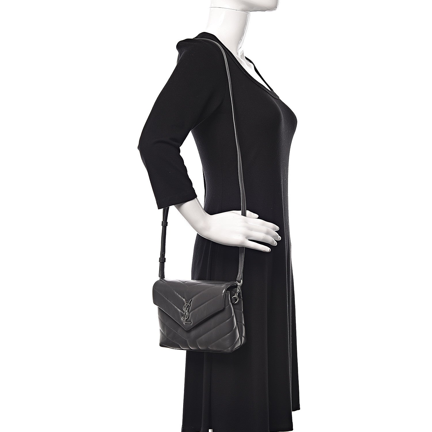 Saint Laurent Calfskin Y Quilted Monogram Toy Loulou Crossbody Bag Storm 2 of 11
