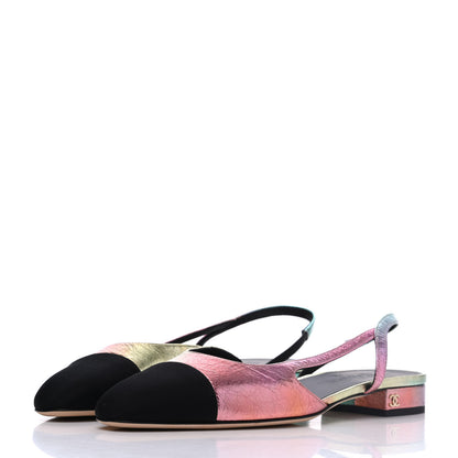 Chanel Laminated Calfskin Grosgrain Cap Toe CC Slingback Flats 40 Multicolor Black 3 of 11