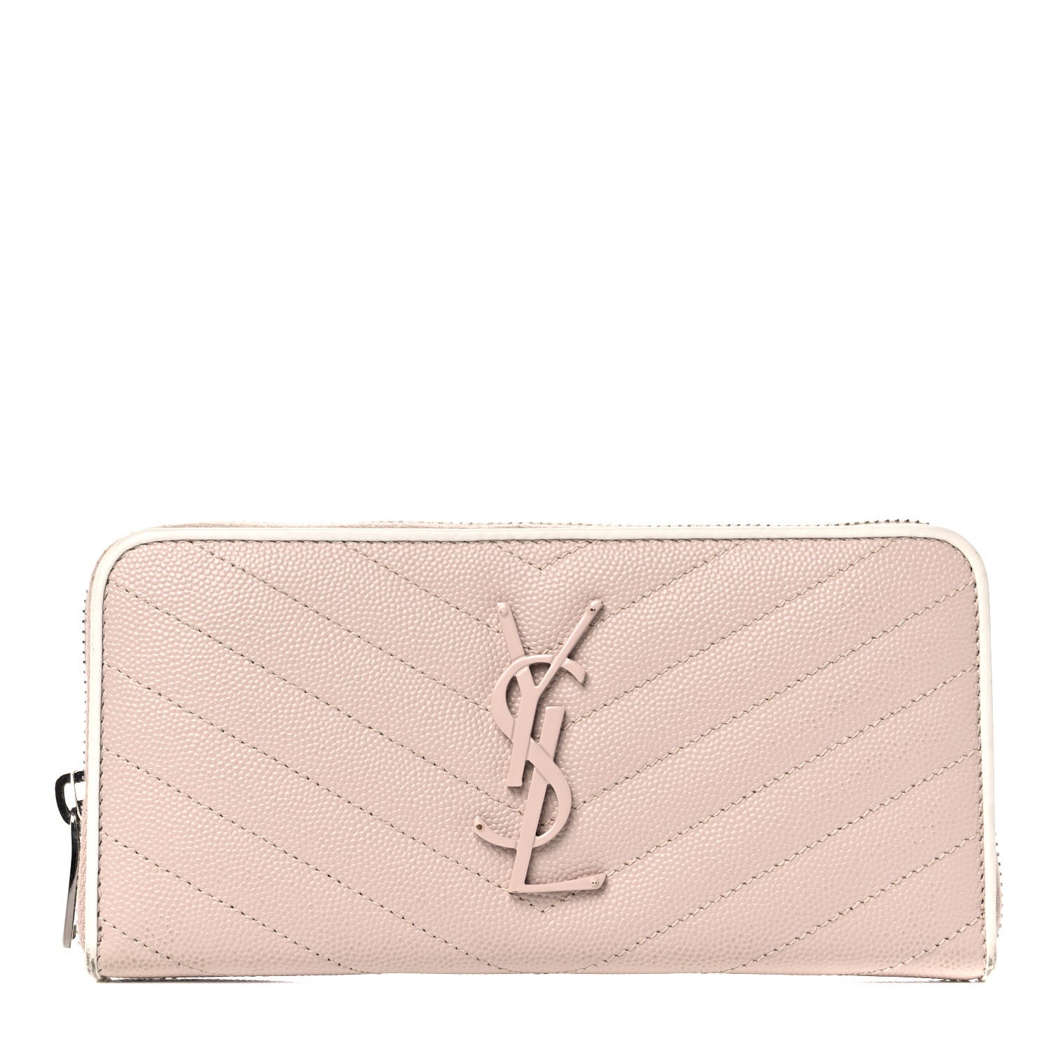 Saint Laurent Grain De Poudre Matelasse Chevron Monogram Zip Around Wallet Pink White 1 of 12