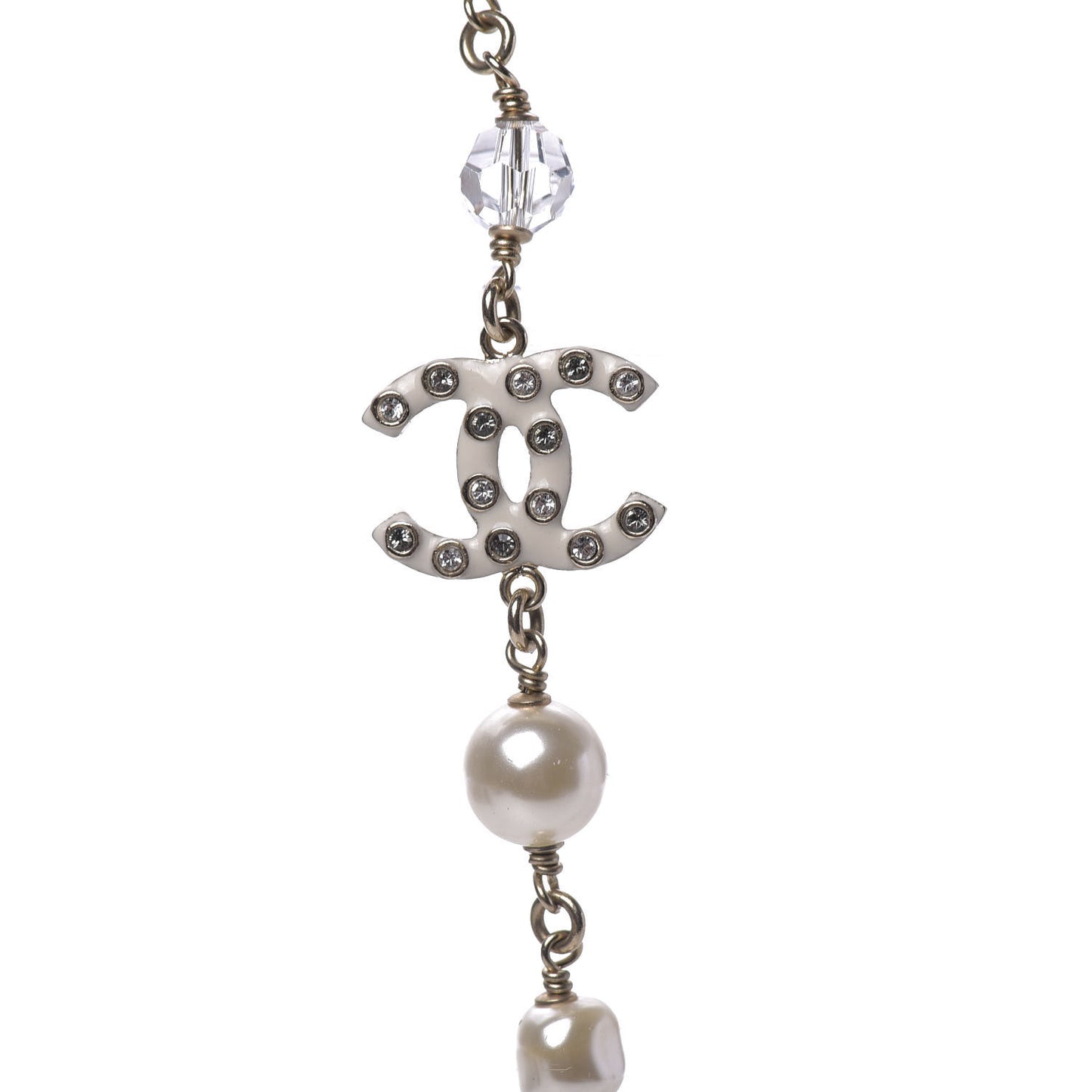 Pearl Beaded Crystal Resin CC Long Necklace Light Gold Multicolor