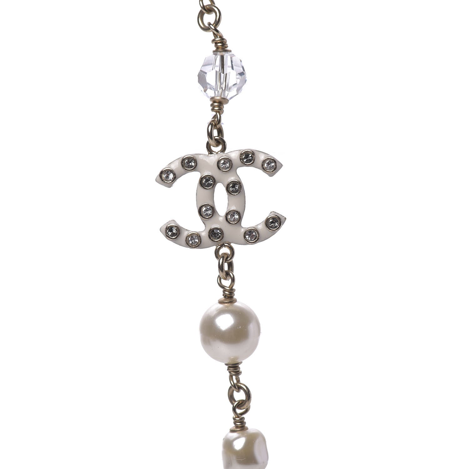 Chanel Pearl Beaded Crystal Resin CC Long Necklace Light Gold Multicolor 6 of 10