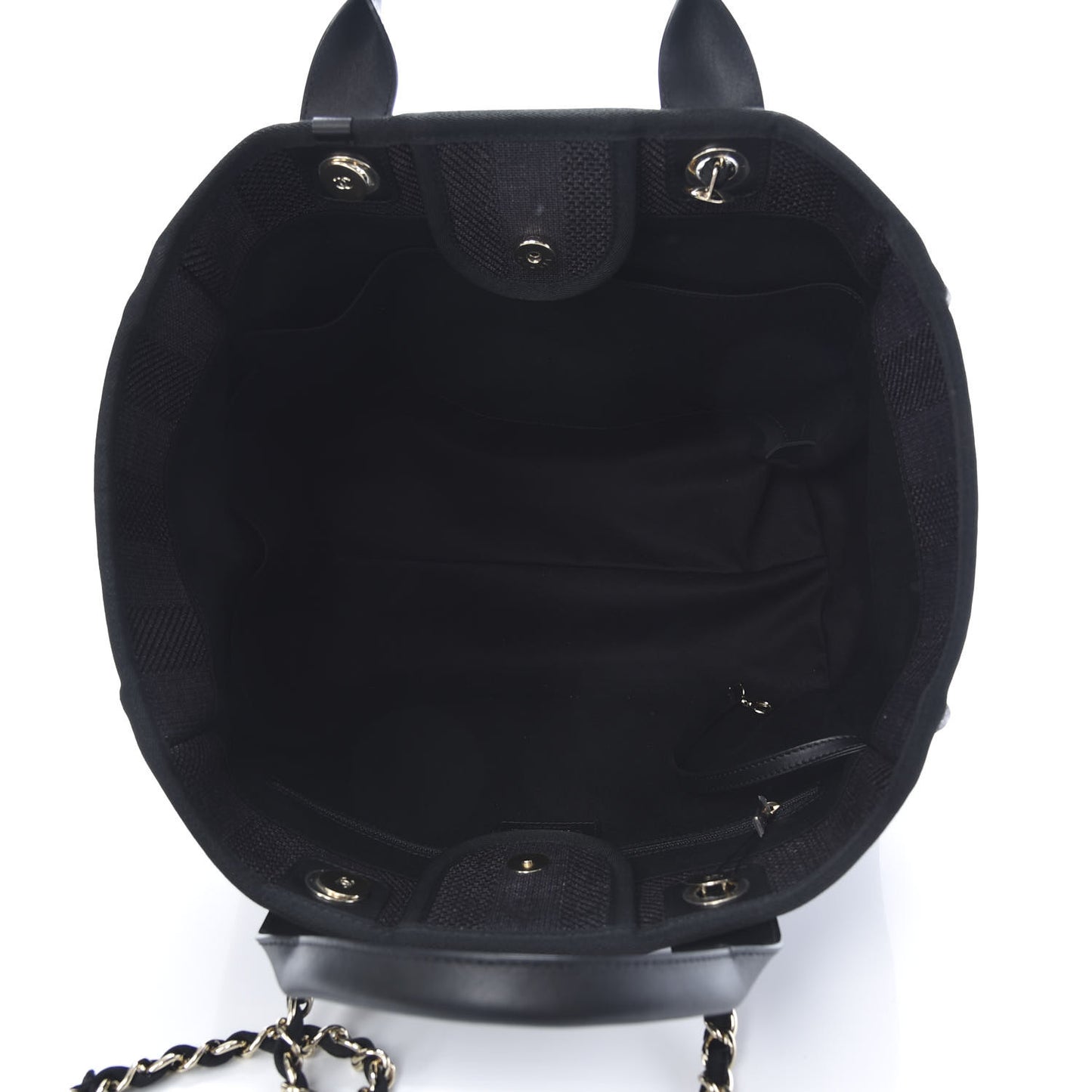 Mixed Fibers Calfskin Striped Medium Deauville Tote Black