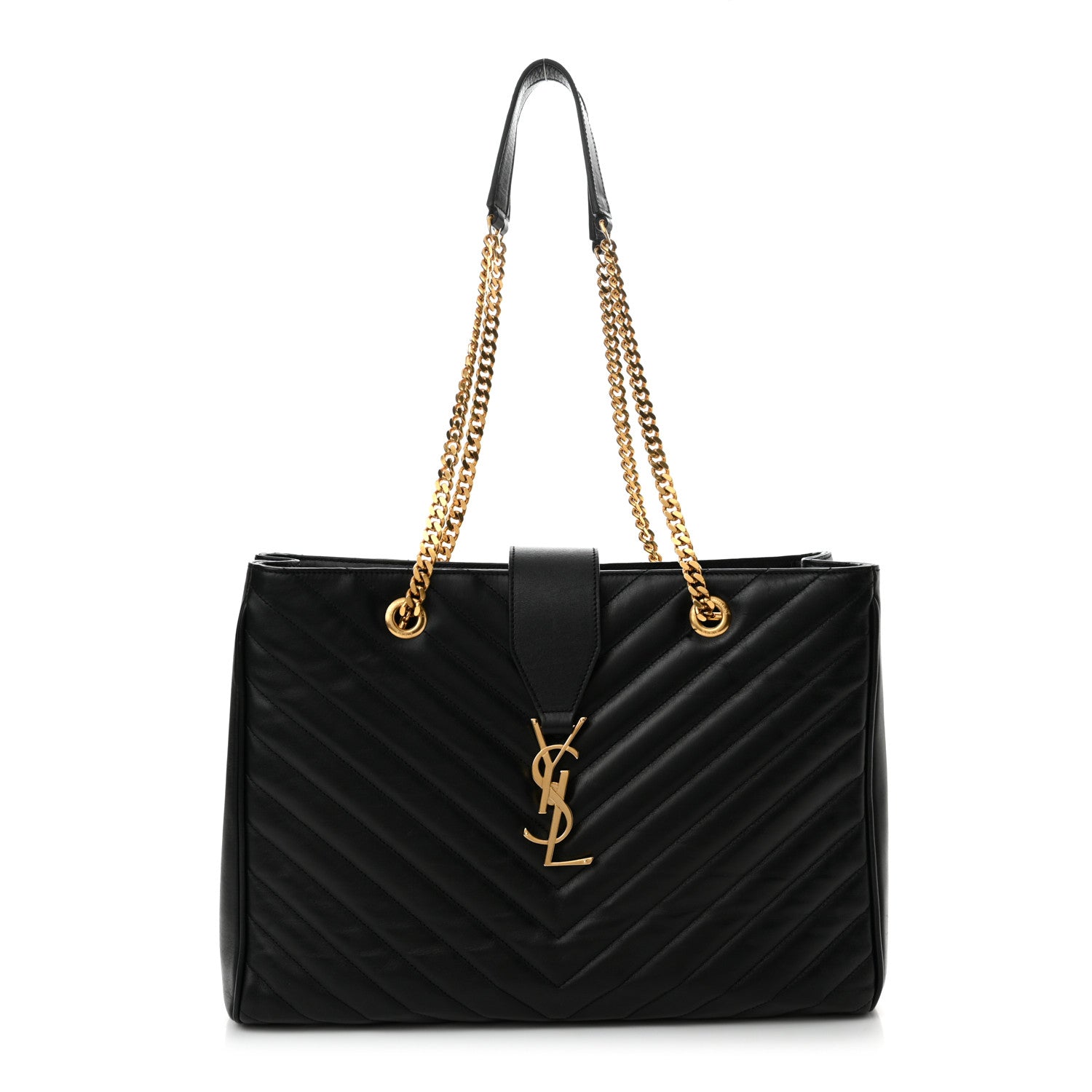 Saint Laurent Lambskin Matelasse Chevron Monogram Shopping Bag Black 1 of 11