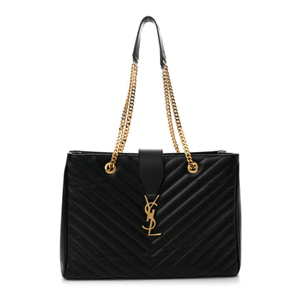 Saint Laurent Lambskin Matelasse Chevron Monogram Shopping Bag Black 1 of 11