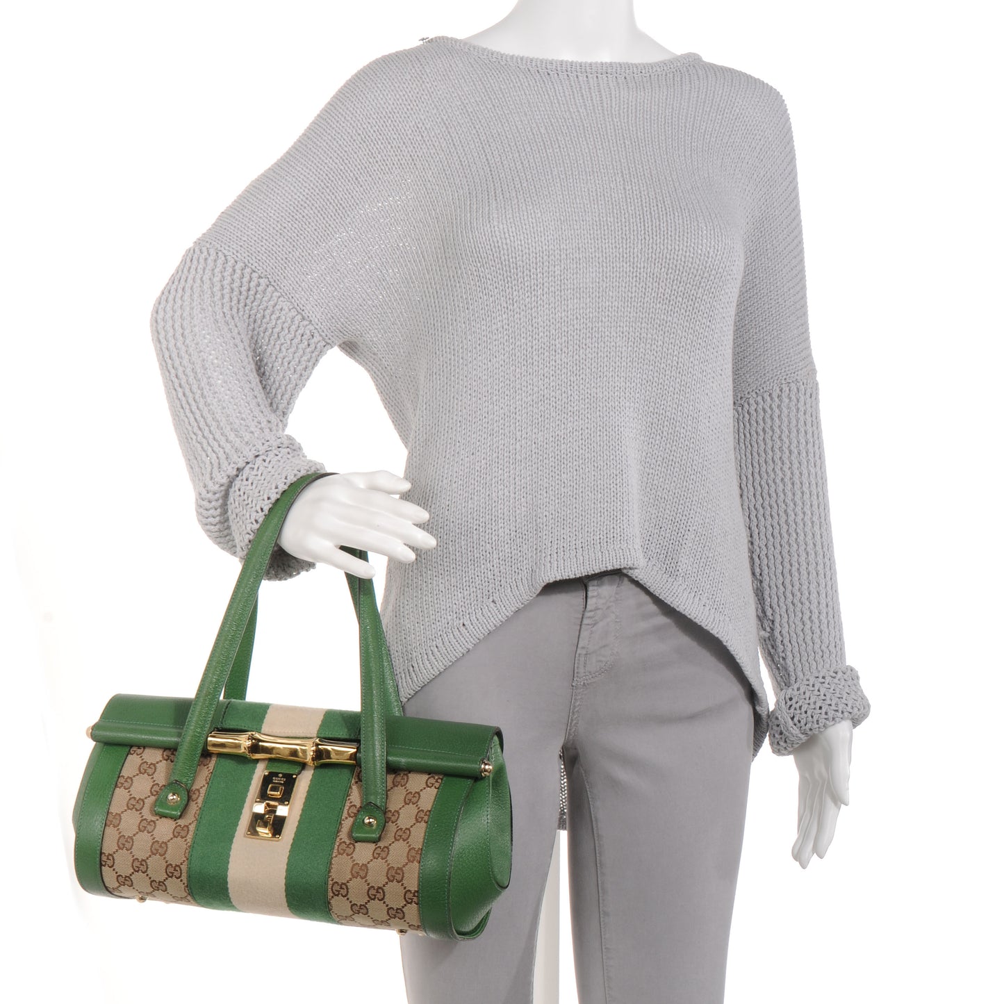 Monogram Web Bamboo Bullet Satchel Green