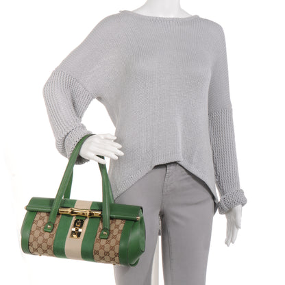 Gucci Monogram Web Bamboo Bullet Satchel Green 2 of 7