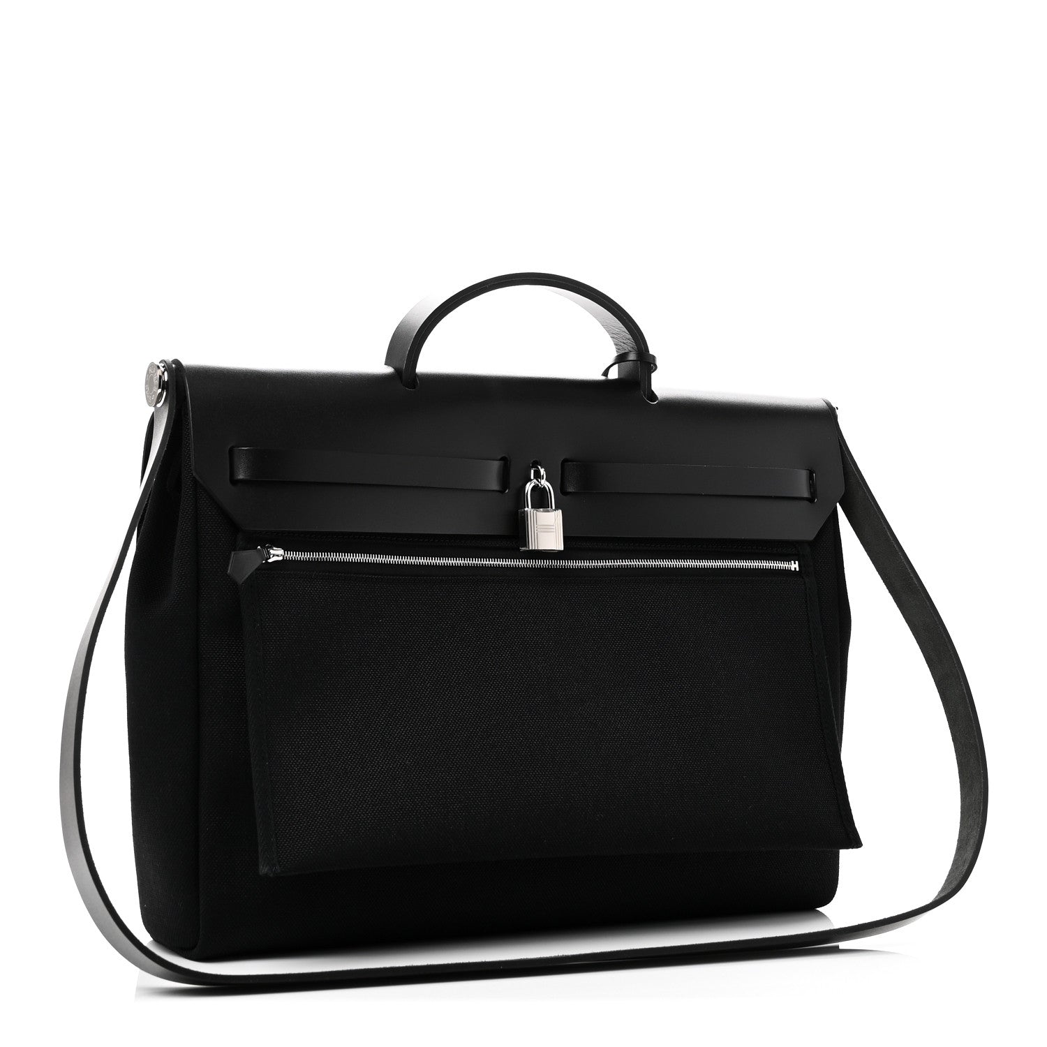 Hermes Military Toile Vache Hunter Herbag Messenger 39 Black 4 of 11