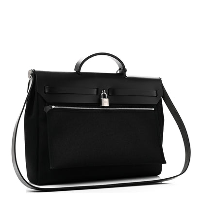 Hermes Military Toile Vache Hunter Herbag Messenger 39 Black 4 of 11