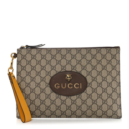 Gucci GG Supreme Monogram Neo Vintage Zip Wristlet Pouch Beige New Acero Crop 1 of 10