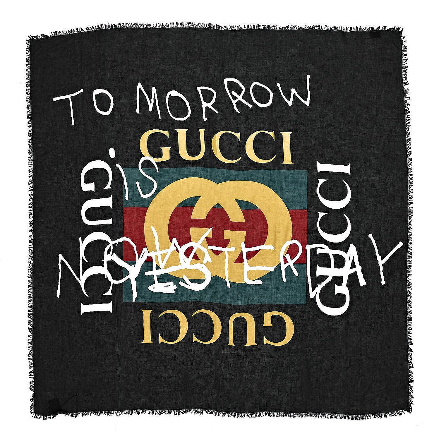 Gucci Modal Silk Coco Capitan Logo Square Scarf Black 1 of 5