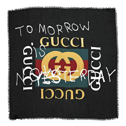 Gucci Modal Silk Coco Capitan Logo Square Scarf Black 1 of 5