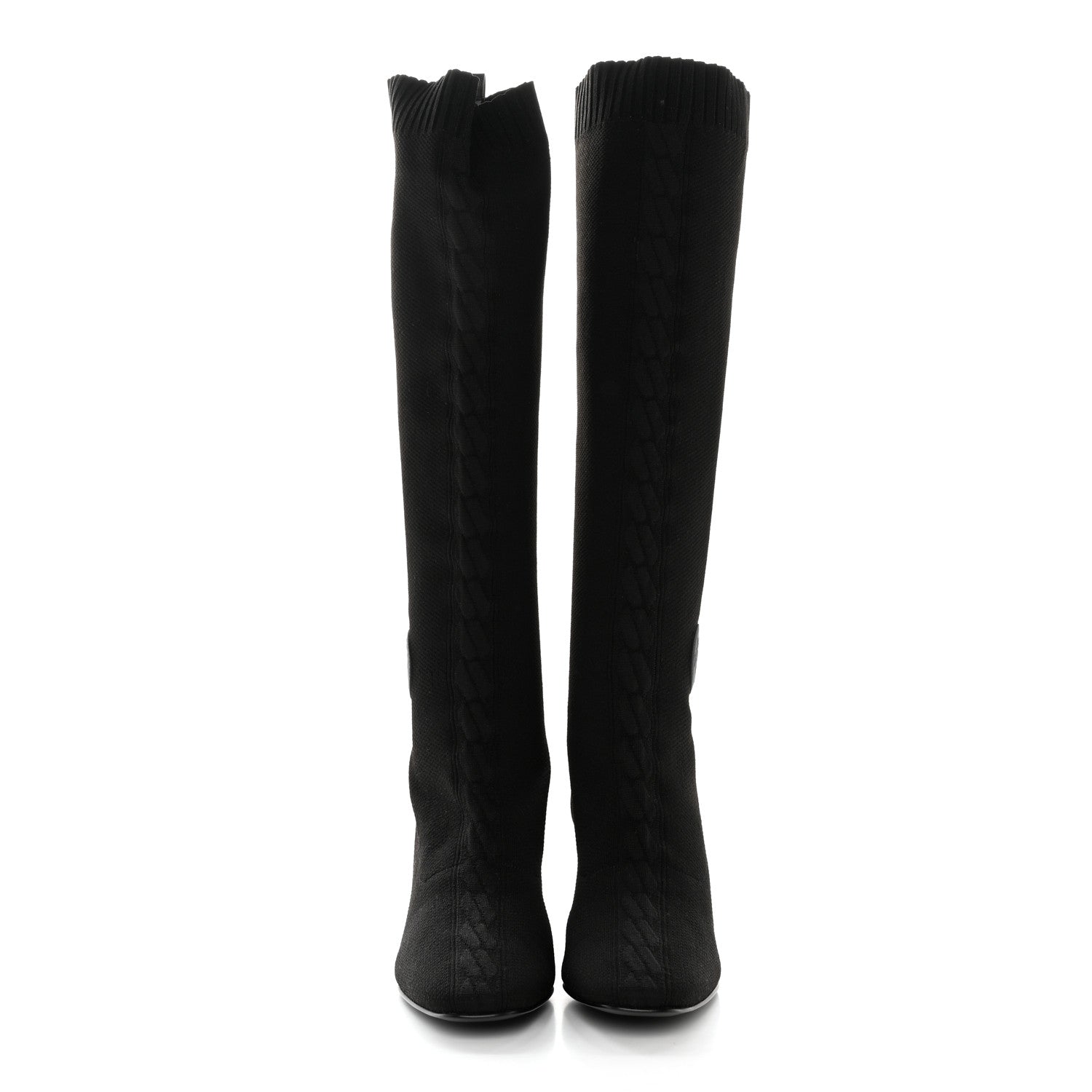 Hermes Knit Calfskin Fontaine 60 Boots 40 Black 2 of 9