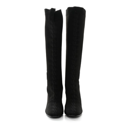 Hermes Knit Calfskin Fontaine 60 Boots 40 Black 2 of 9