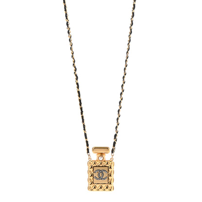 Chanel Crystal Pearl Perfume Bottle CC Necklace Gold 1 of 5