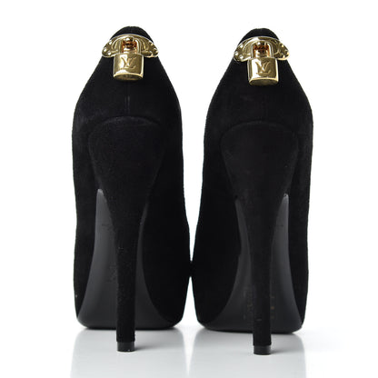 Louis Vuitton Suede Oh Really Peep Toe Pumps 35 Black 7 of 10