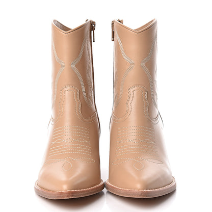 Valentino Garavani Calfskin Embroidered Texan 50mm Cowboy Ankle Boots 35.5 Naturale 2 of 13