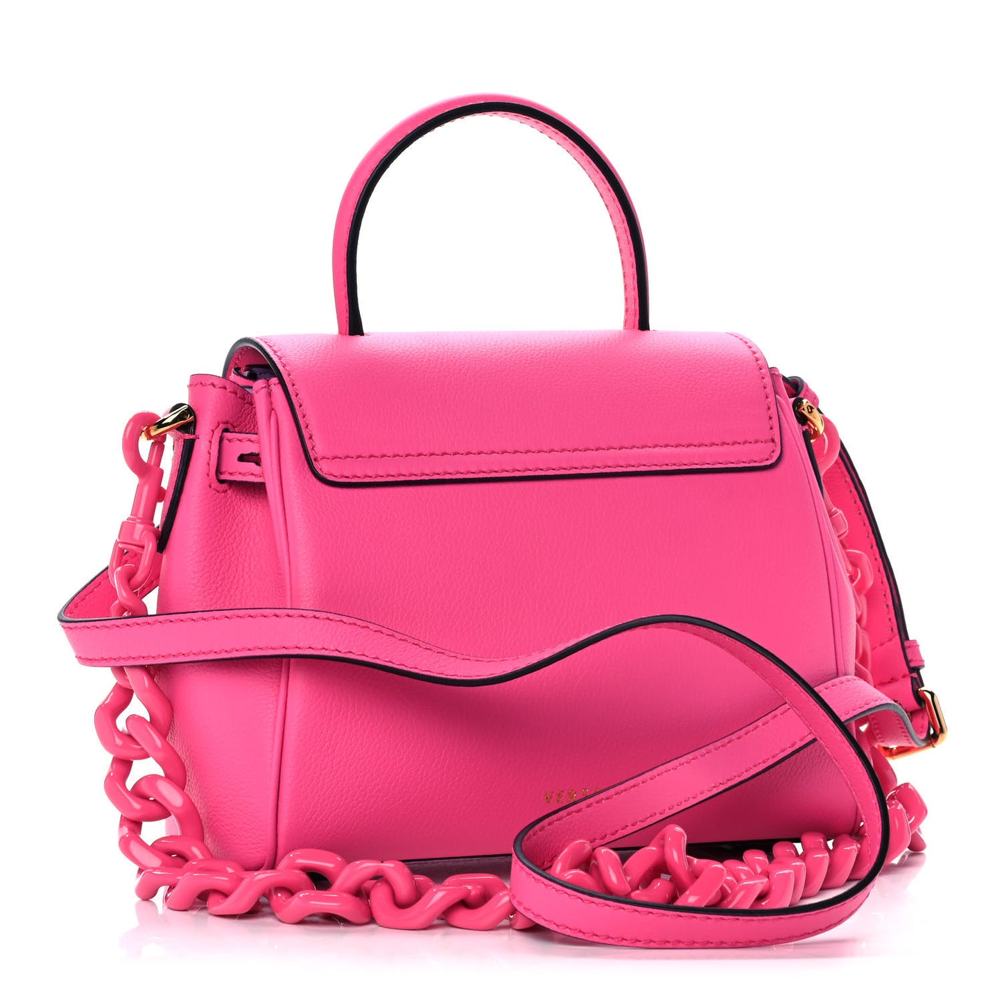 Grained Calfskin Small La Medusa Top Handle Bag Fuchsia