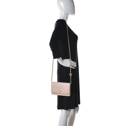 Chanel Lambskin Quilted CC Pearl Crush Wallet on Chain WOC Light Beige 2 of 11